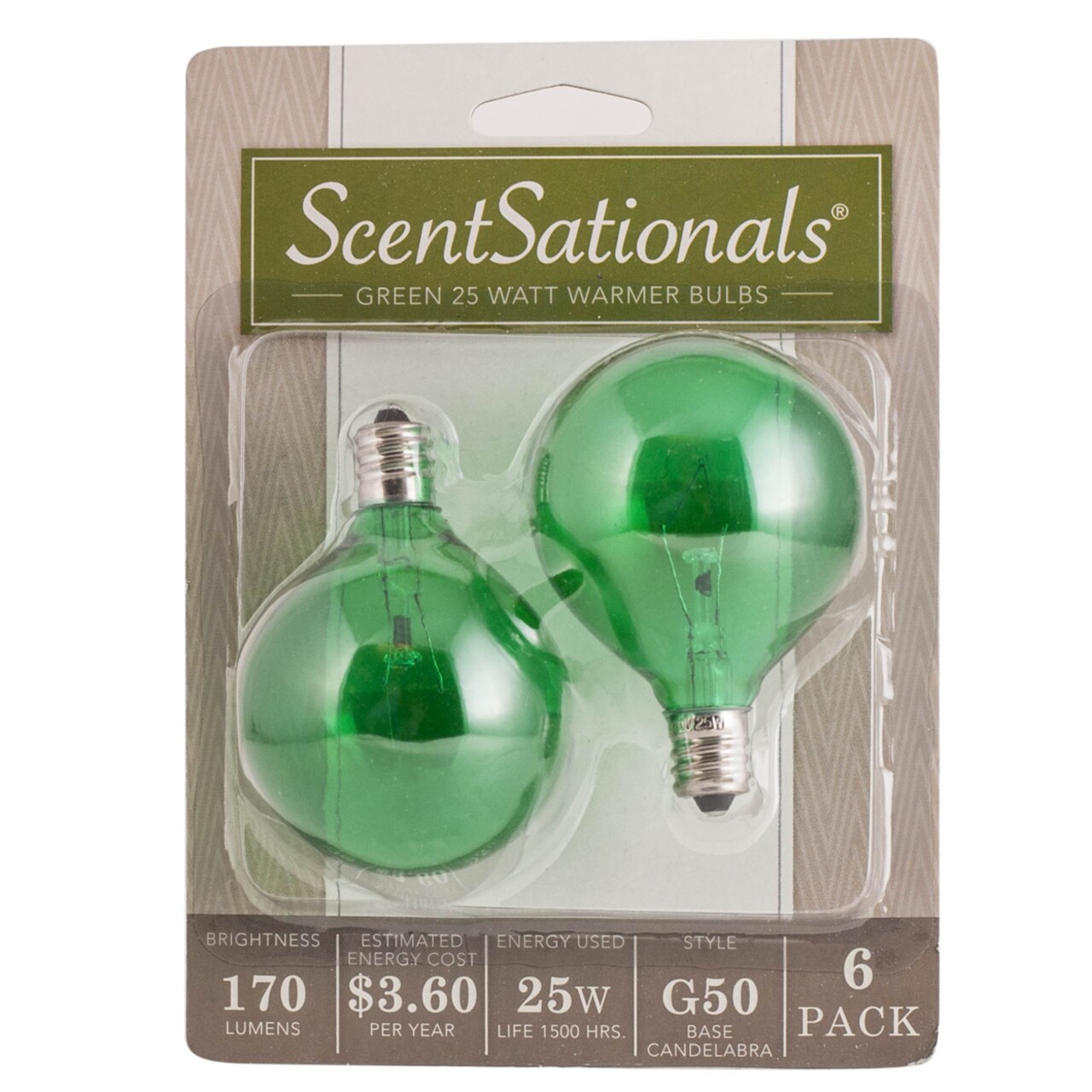 Scentsationals 25 Watt Replacement Light Bulb for Wax Warmer, Green - 6 Pack